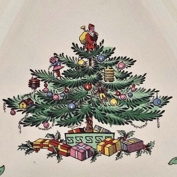 Charming Vintage Spode Christmas Tree Triangular Candy Dish Holiday Serving Dish - Picture 2 of 8
